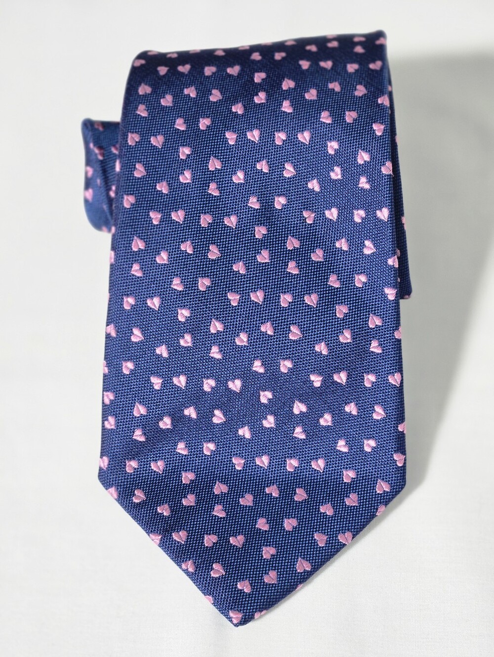Thomas Pink London Navy Blue Tie Pink Hearts Handmade England Silk Necktie 58"